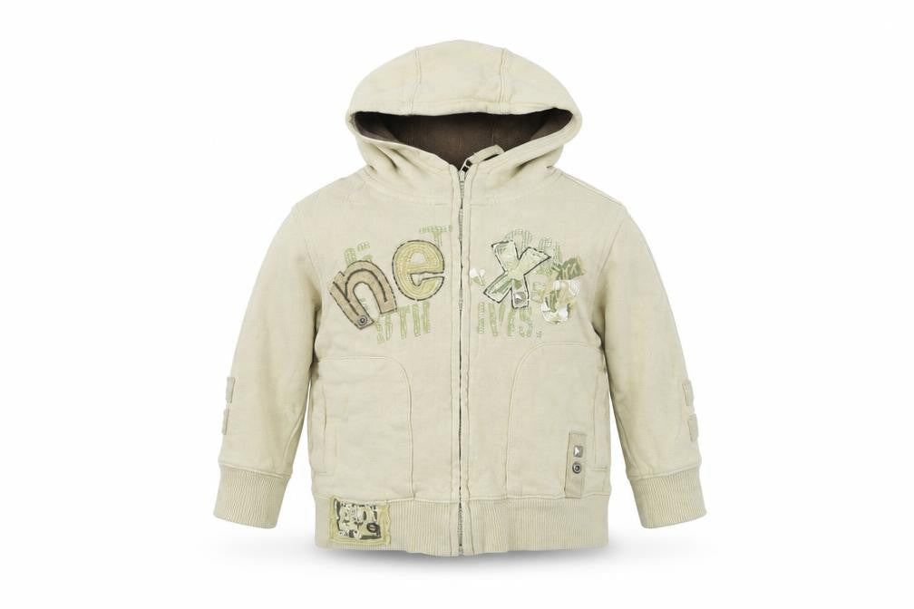 Front view of Next boys’ beige full zip jumper, size 12-18, months