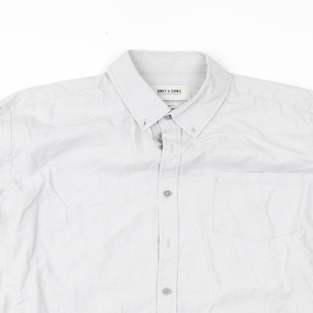 ONLY & SONS Mens Grey    Button-Up Size L