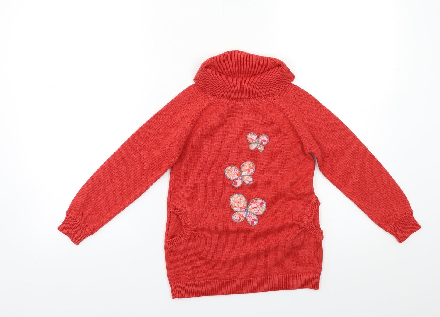 Vertbaudet Girls Red   Pullover Jumper Size 5 Years  - Butterflies