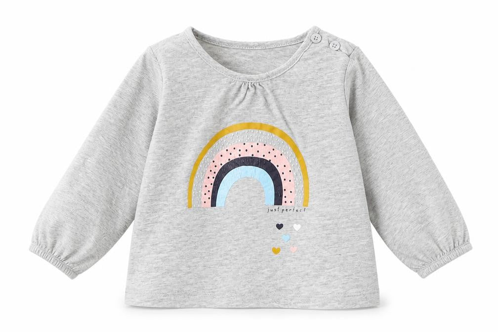 Front view of Matalan Baby Grey Basic T-Shirt, size 9-12, Months - Rainbow