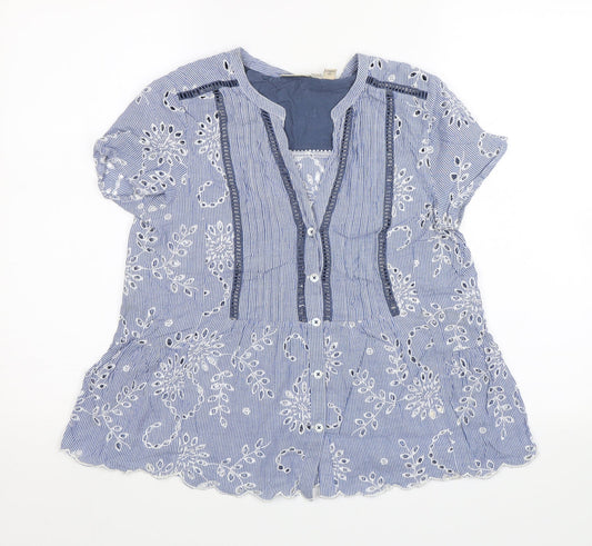 Holding Horses Womens Blue Floral  Basic Blouse Size 8