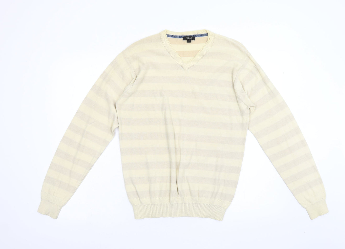 Stark Mens Beige Striped Knit Pullover Jumper Size S