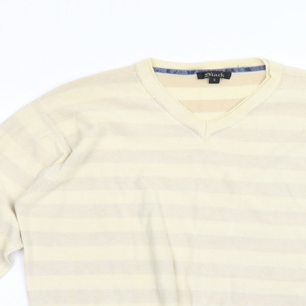 Stark Mens Beige Striped Knit Pullover Jumper Size S