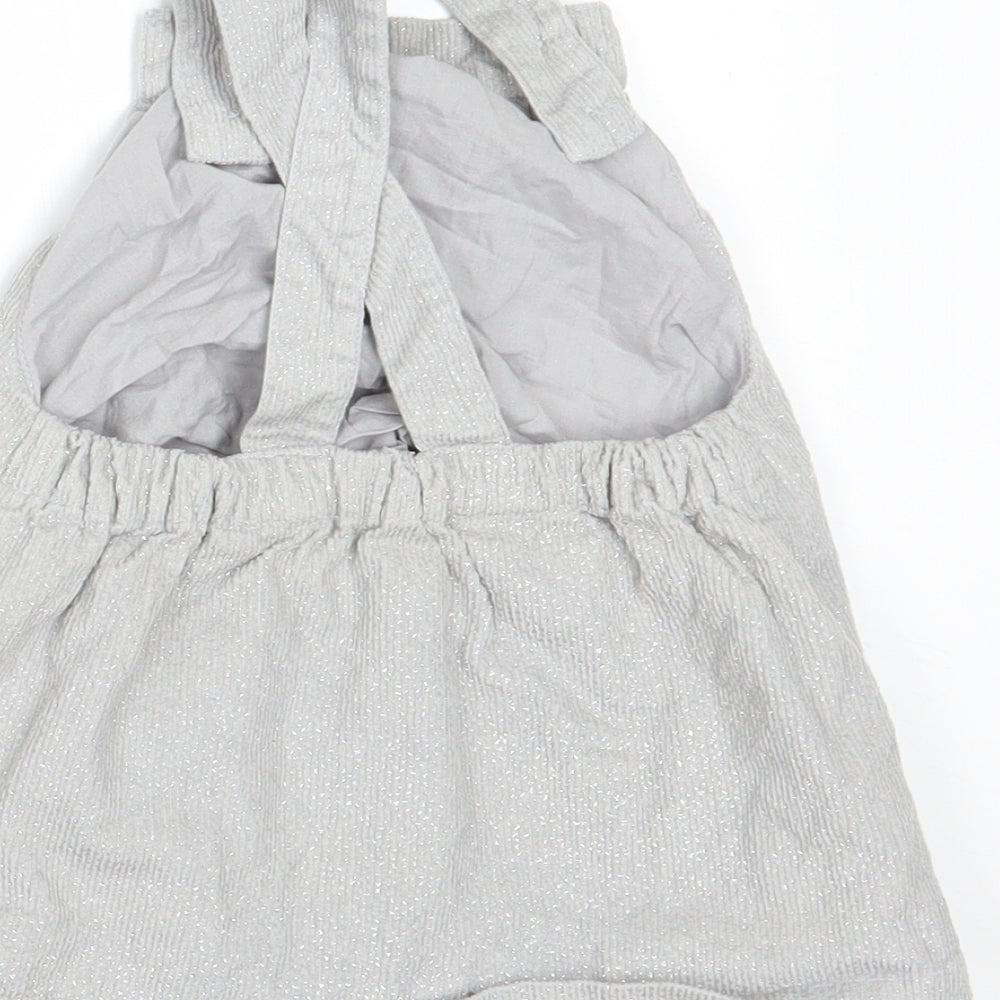 Marks and Spencer Girls Silver  Corduroy Pinafore/Dungaree Dress  Size 3-6 Months