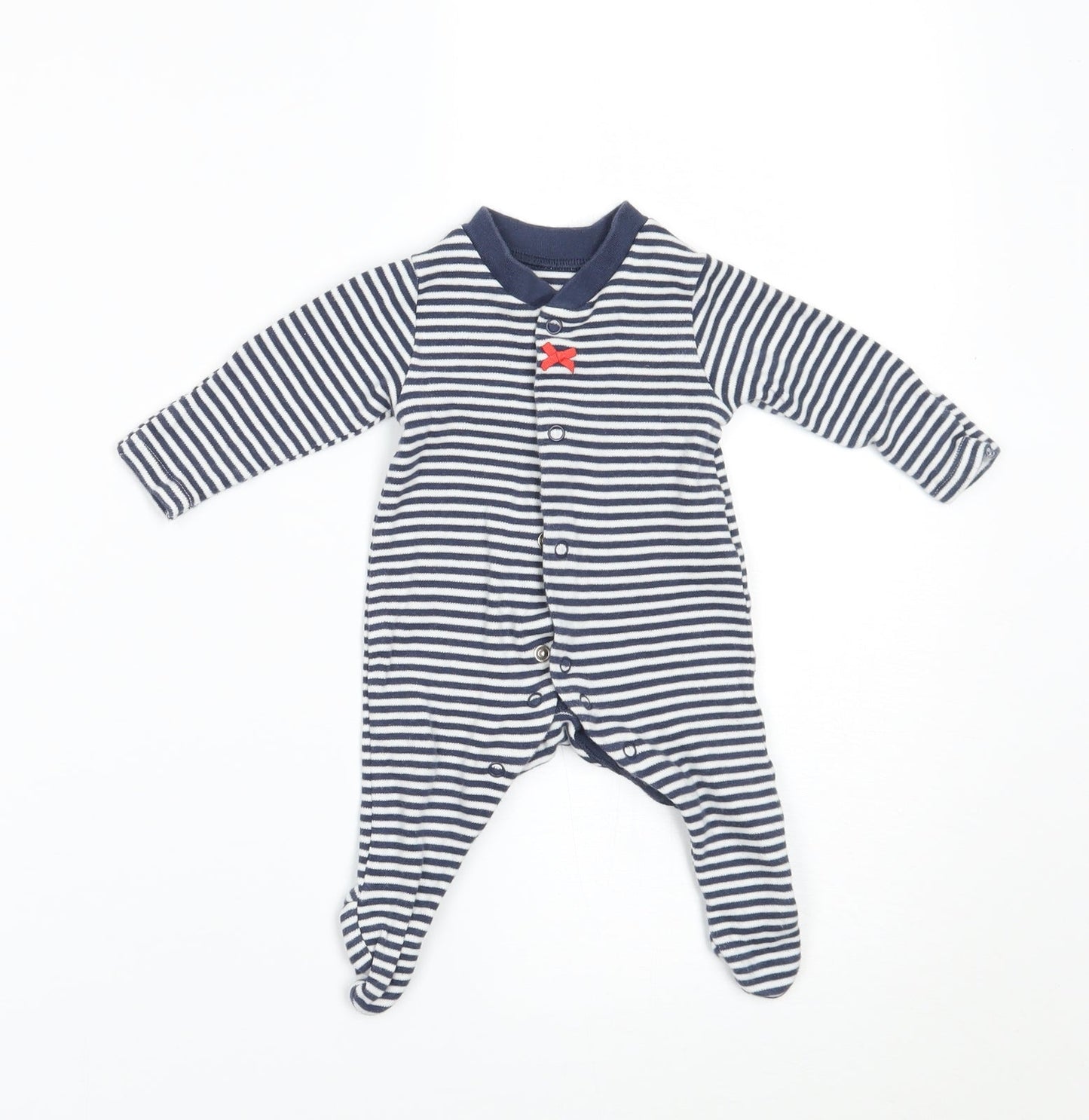 Marks and Spencer Girls Blue Striped  Babygrow One-Piece Size Newborn  - BUILT IN MITTENS