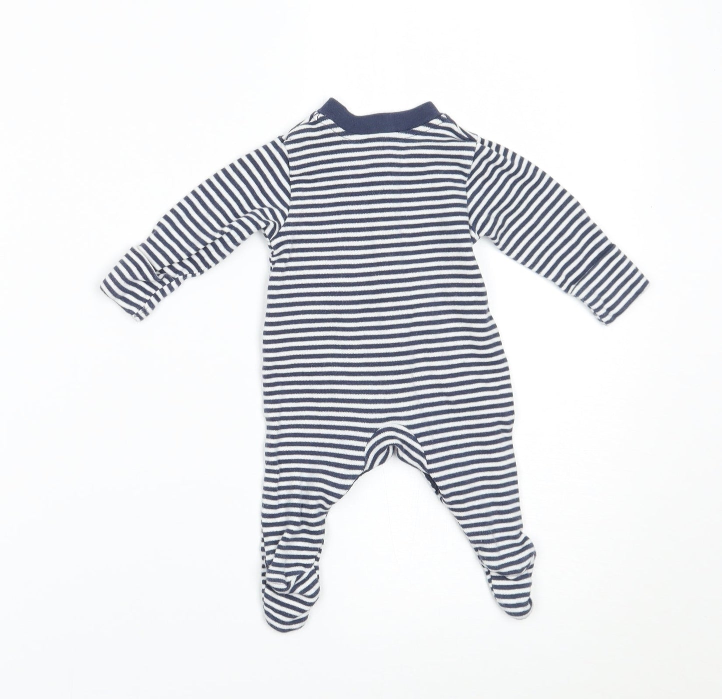 Marks and Spencer Girls Blue Striped  Babygrow One-Piece Size Newborn  - BUILT IN MITTENS