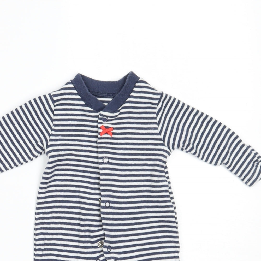 Marks and Spencer Girls Blue Striped  Babygrow One-Piece Size Newborn  - BUILT IN MITTENS