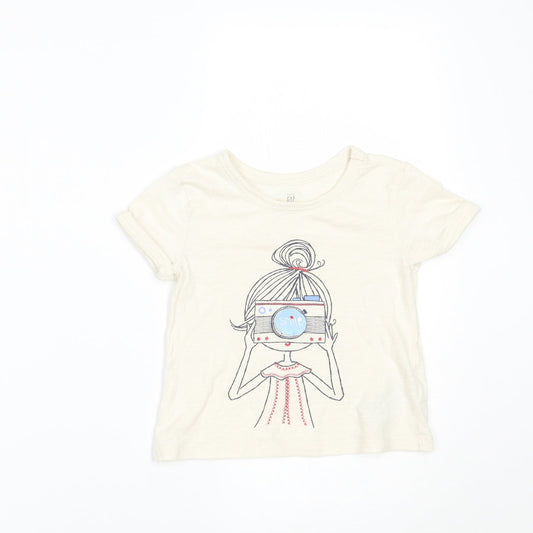 Gap Girls Ivory   Basic T-Shirt Size 2 Years  - smile