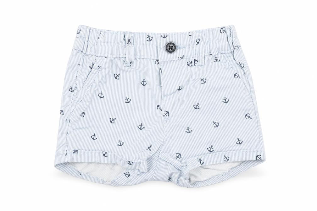 Front view of H&M Baby Blue Striped Cropped Trousers, size 3-6, Months