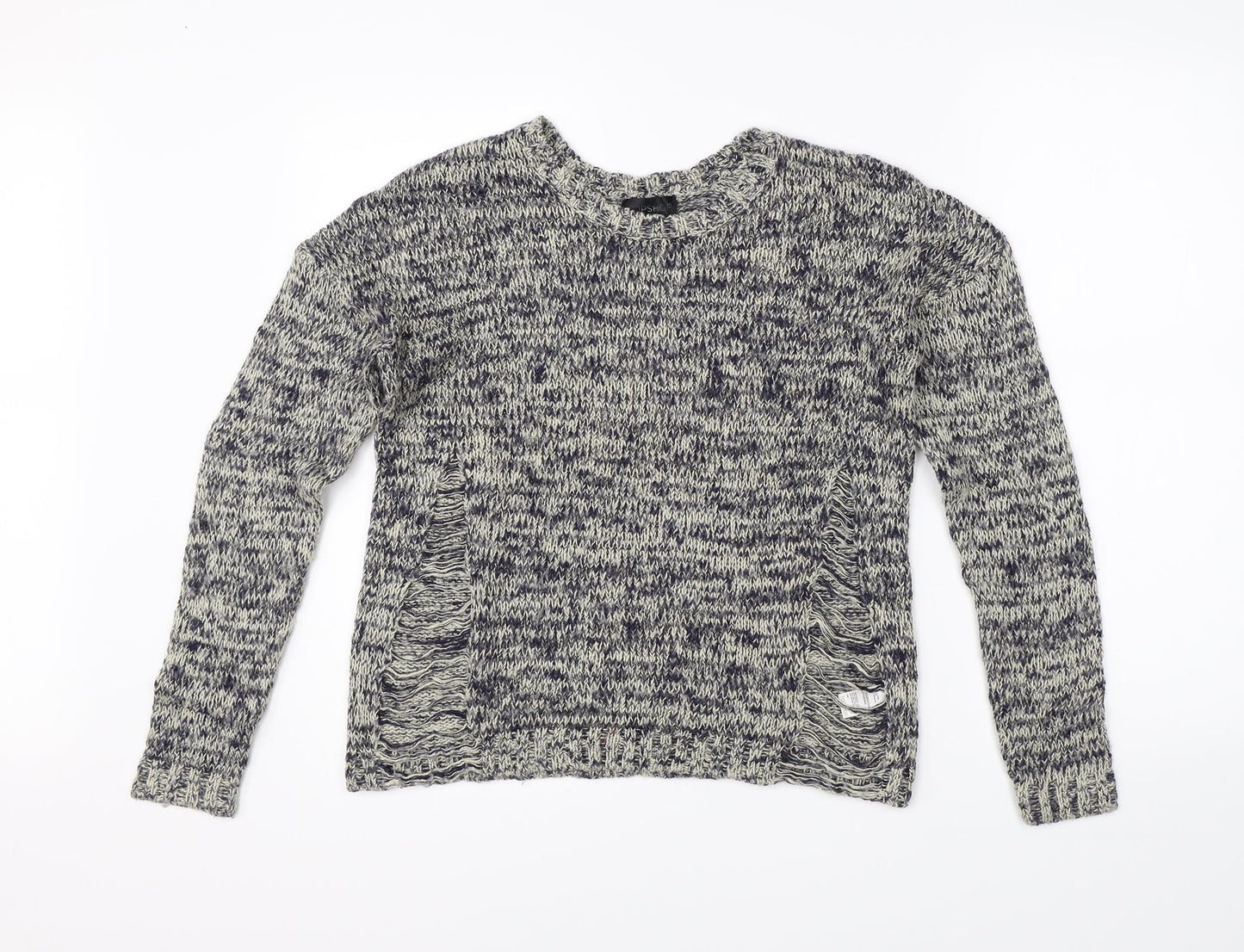 Topshop Womens White Herringbone Knit Pullover Jumper Size 8