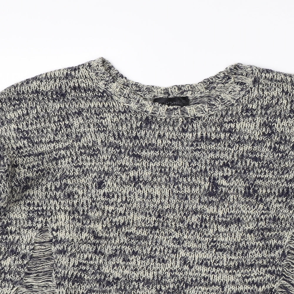 Topshop Womens White Herringbone Knit Pullover Jumper Size 8