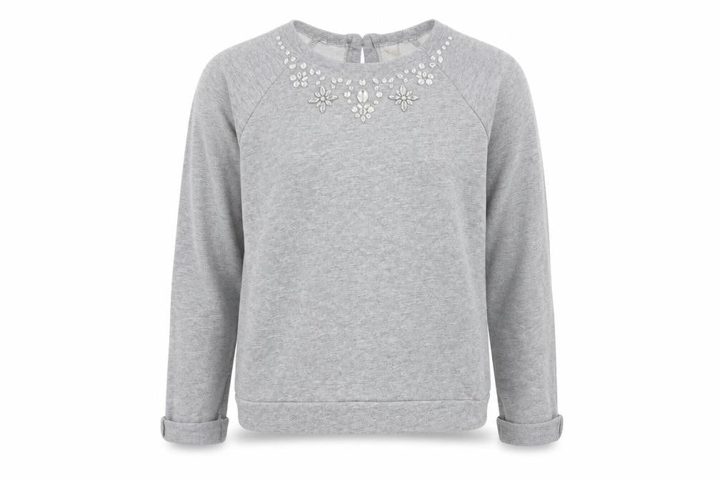 TU Girls Grey   Pullover Jumper Size 11 Years  - embellished collar
