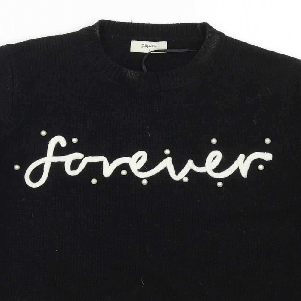 Papaya Womens Black  Knit Pullover Jumper Size S  - Forever