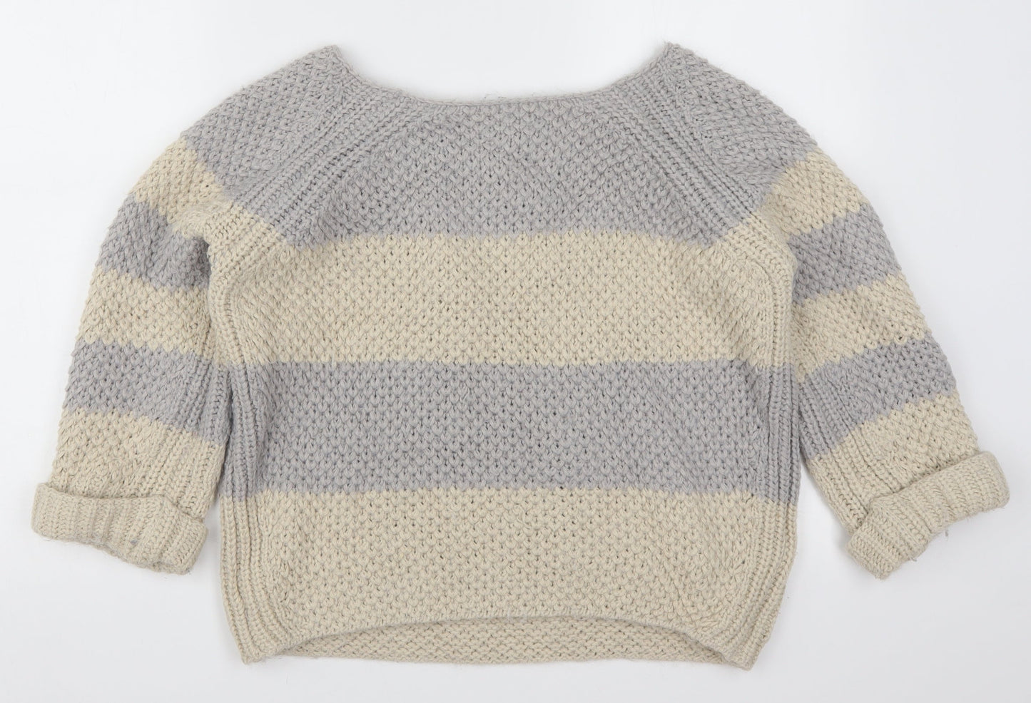 River Island Womens Grey Striped Knit Pullover Jumper Size 10
