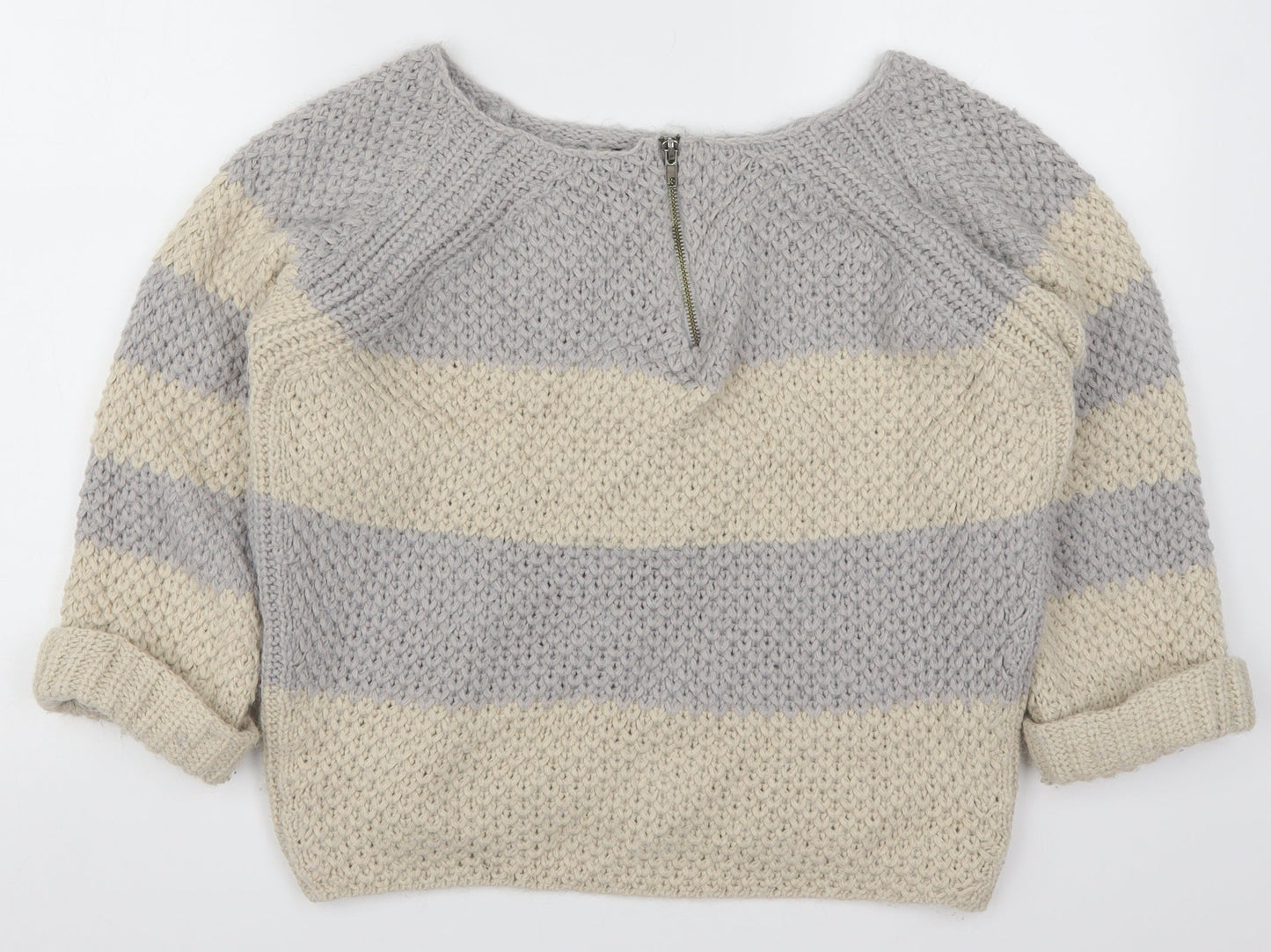 River Island Womens Grey Striped Knit Pullover Jumper Size 10
