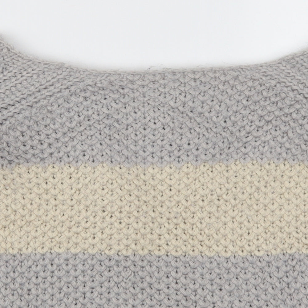 River Island Womens Grey Striped Knit Pullover Jumper Size 10