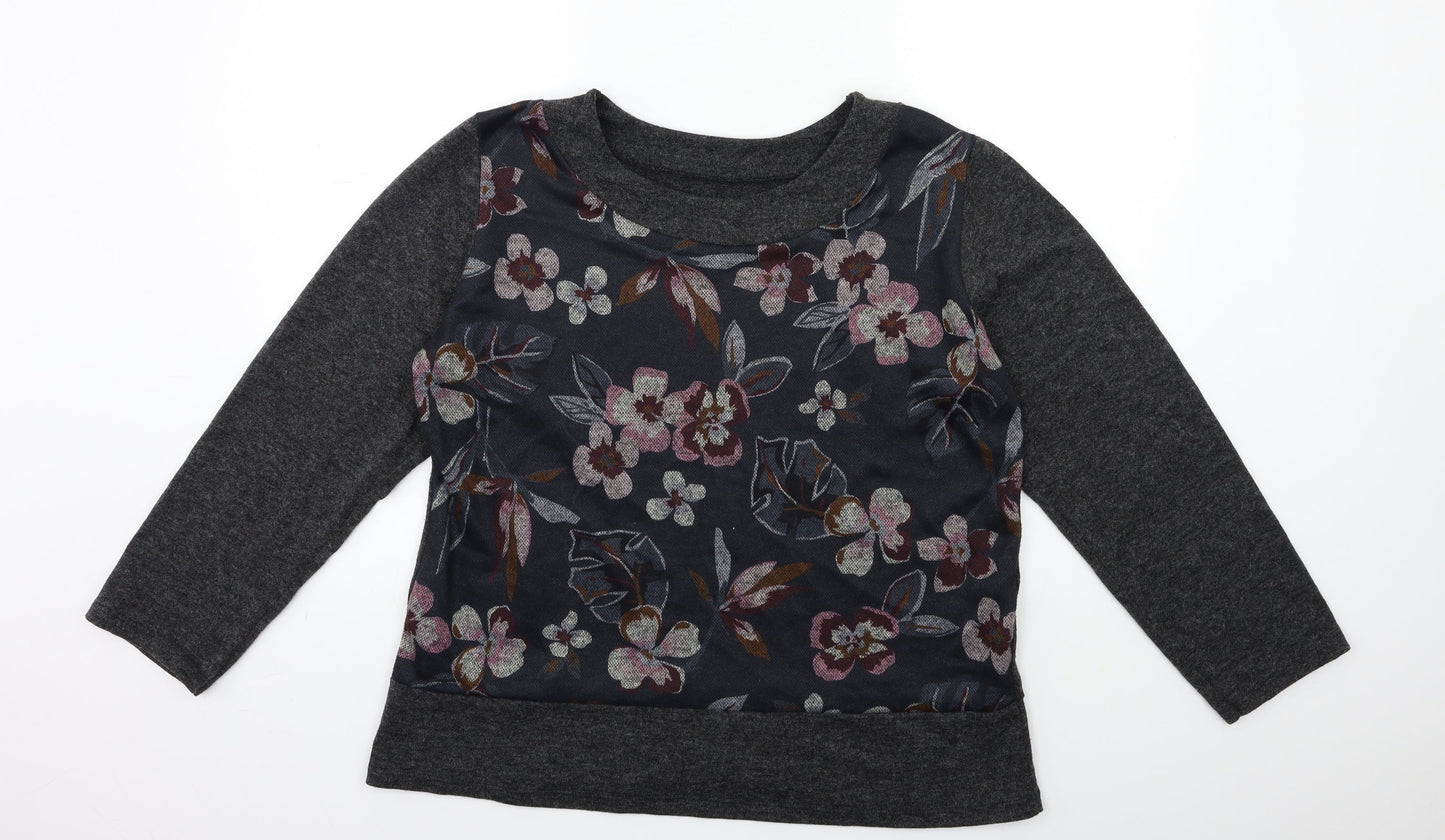 Preworn Womens Grey Floral Knit Pullover Jumper Size 6