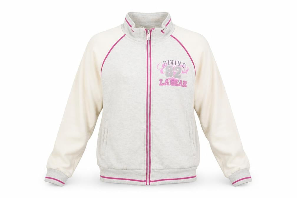 Front view of LA Gear girls’ grey jacket, size 14, years