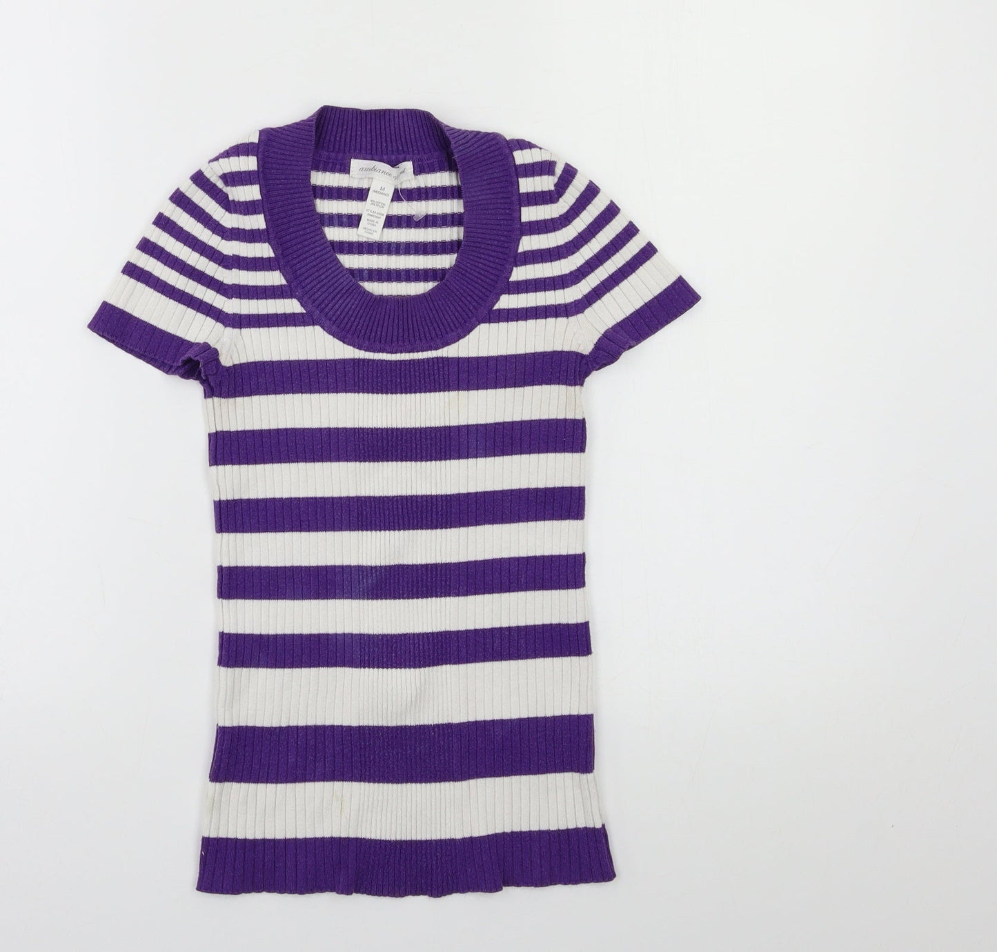 Ambiance Apparel Womens Purple Striped Knit Pullover Jumper Size M