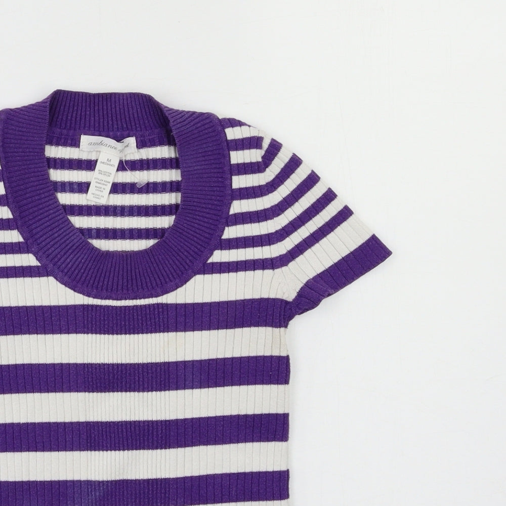 Ambiance Apparel Womens Purple Striped Knit Pullover Jumper Size M