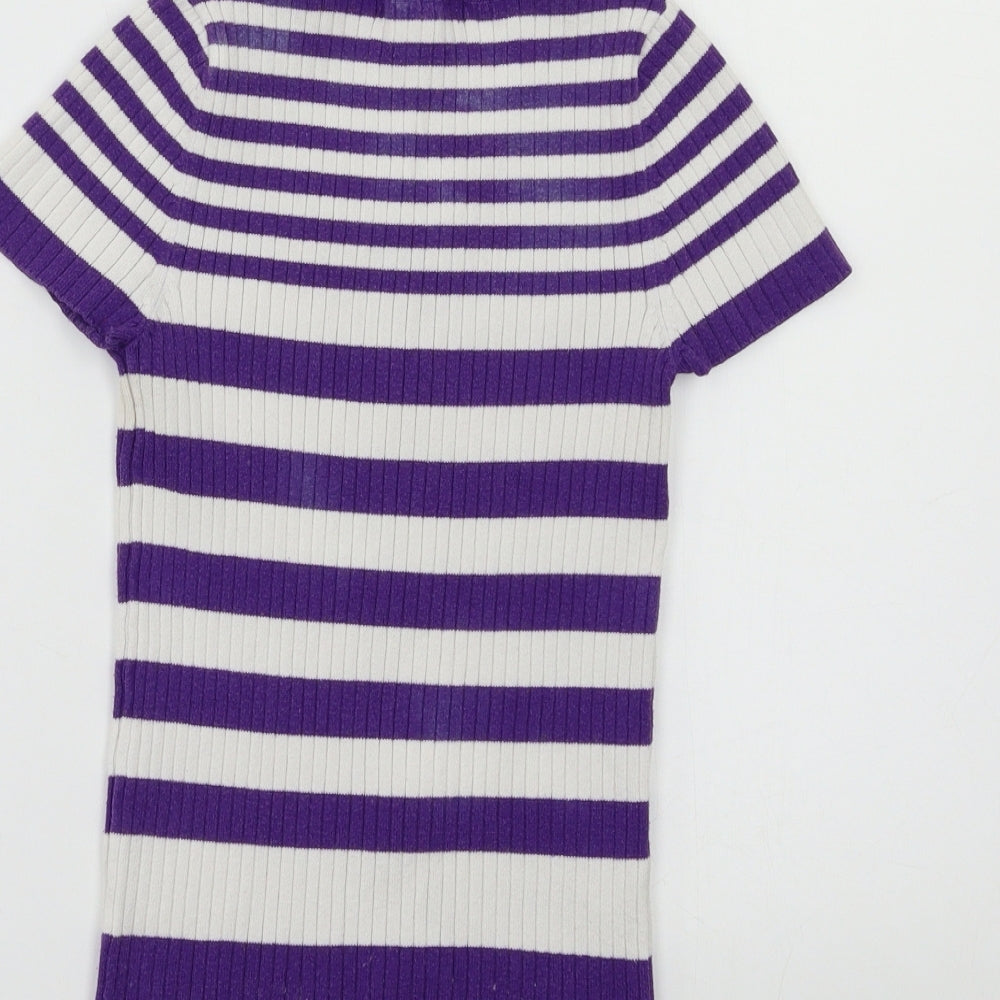 Ambiance Apparel Womens Purple Striped Knit Pullover Jumper Size M