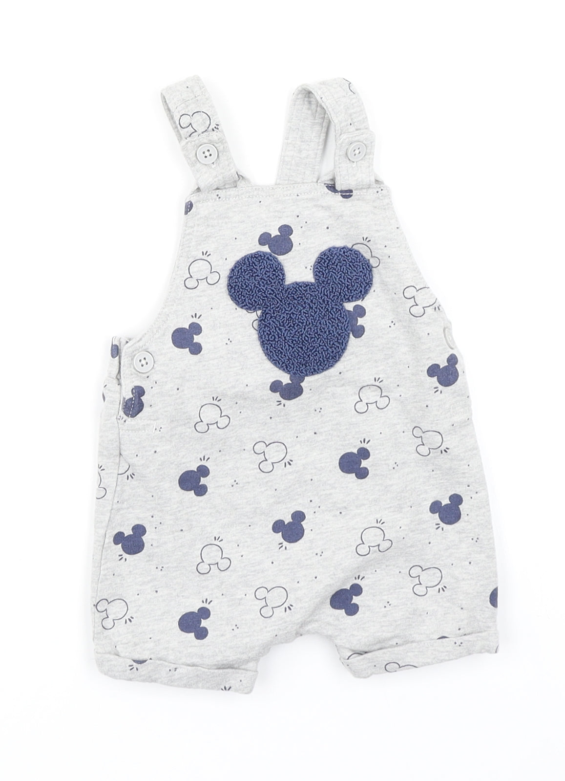 George Boys Grey Spotted  Dungaree One-Piece Size 0-3 Months  - Mickey Mouse