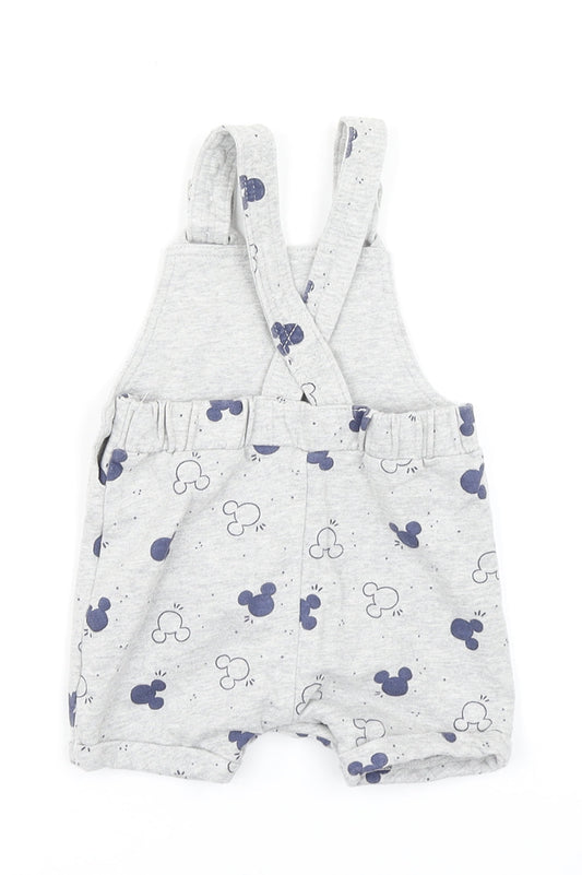 George Boys Grey Spotted  Dungaree One-Piece Size 0-3 Months  - Mickey Mouse