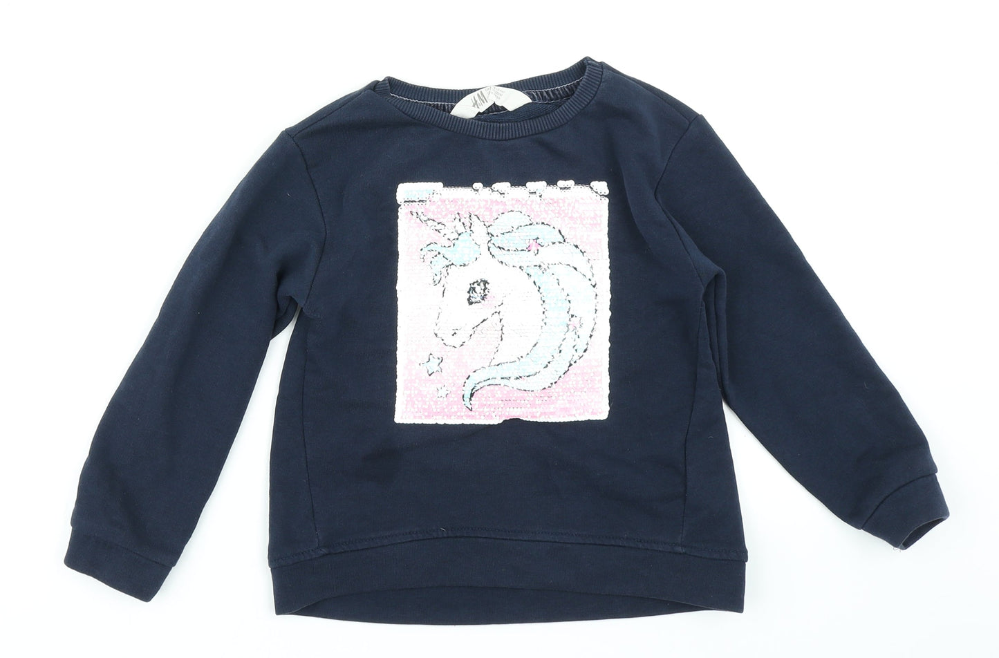 H&M Girls Blue   Pullover Sweatshirt Size 5-6 Years  - Reversible sequins