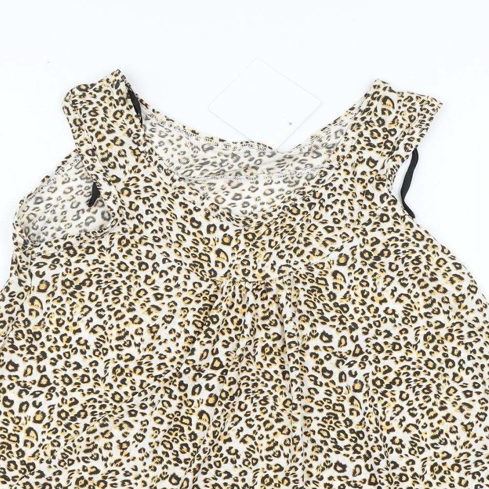 Preworn Womens Brown Animal Print  Basic Blouse Size 12