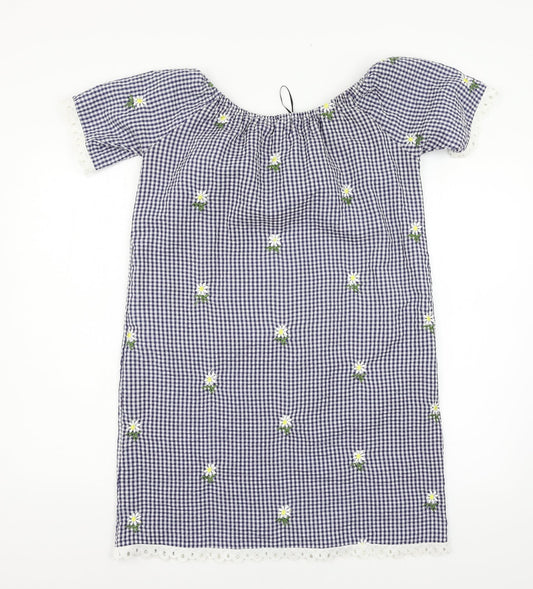 QED London Womens Blue Check  A-Line  Size S