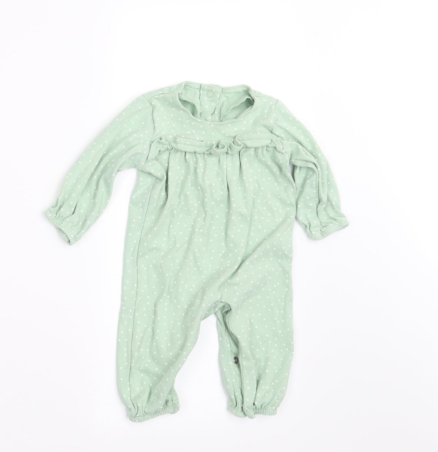 Marks and Spencer Girls Green Polka Dot  Babygrow One-Piece Size 3-6 Months  - FRILLED FRONT