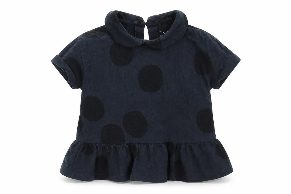 Front view of Next girls’ black polka dot basic t-shirt, size 9-12, months