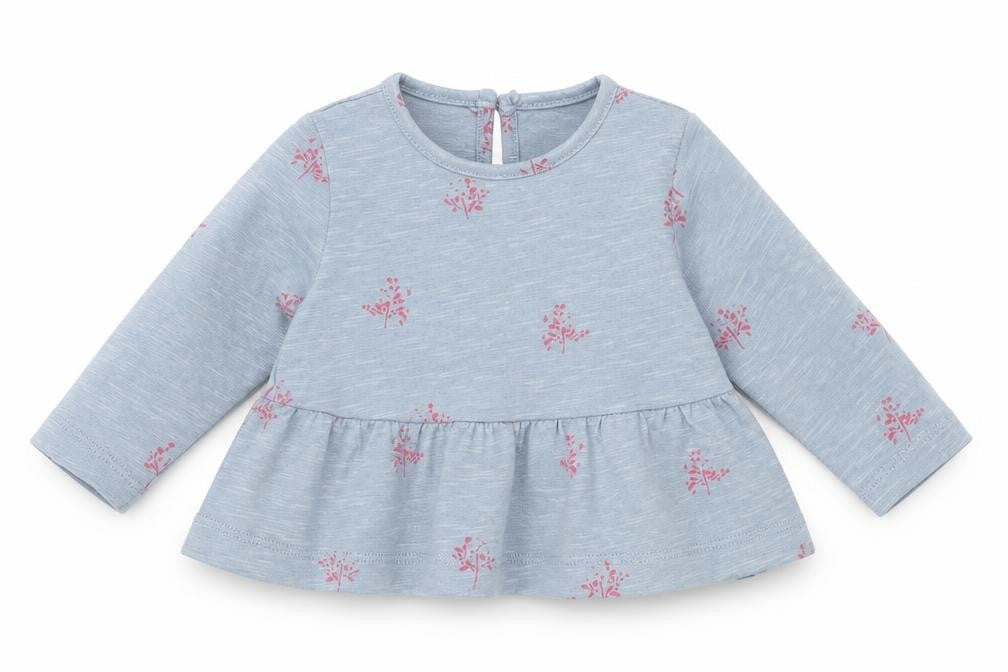 Front view of Zara girls’ blue floral a-line, size 0-3, months