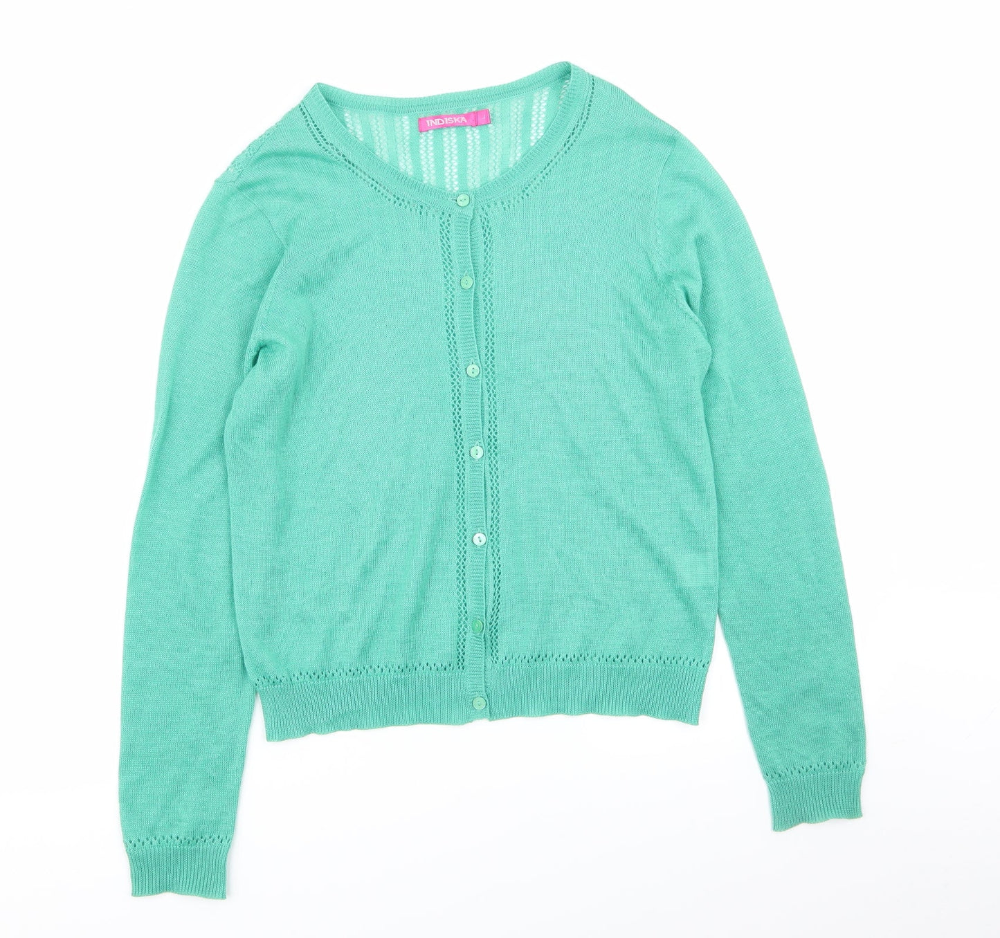 INDISKA Womens Green Geometric  Cardigan Jumper Size L