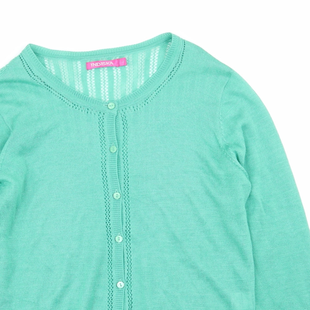 INDISKA Womens Green Geometric  Cardigan Jumper Size L