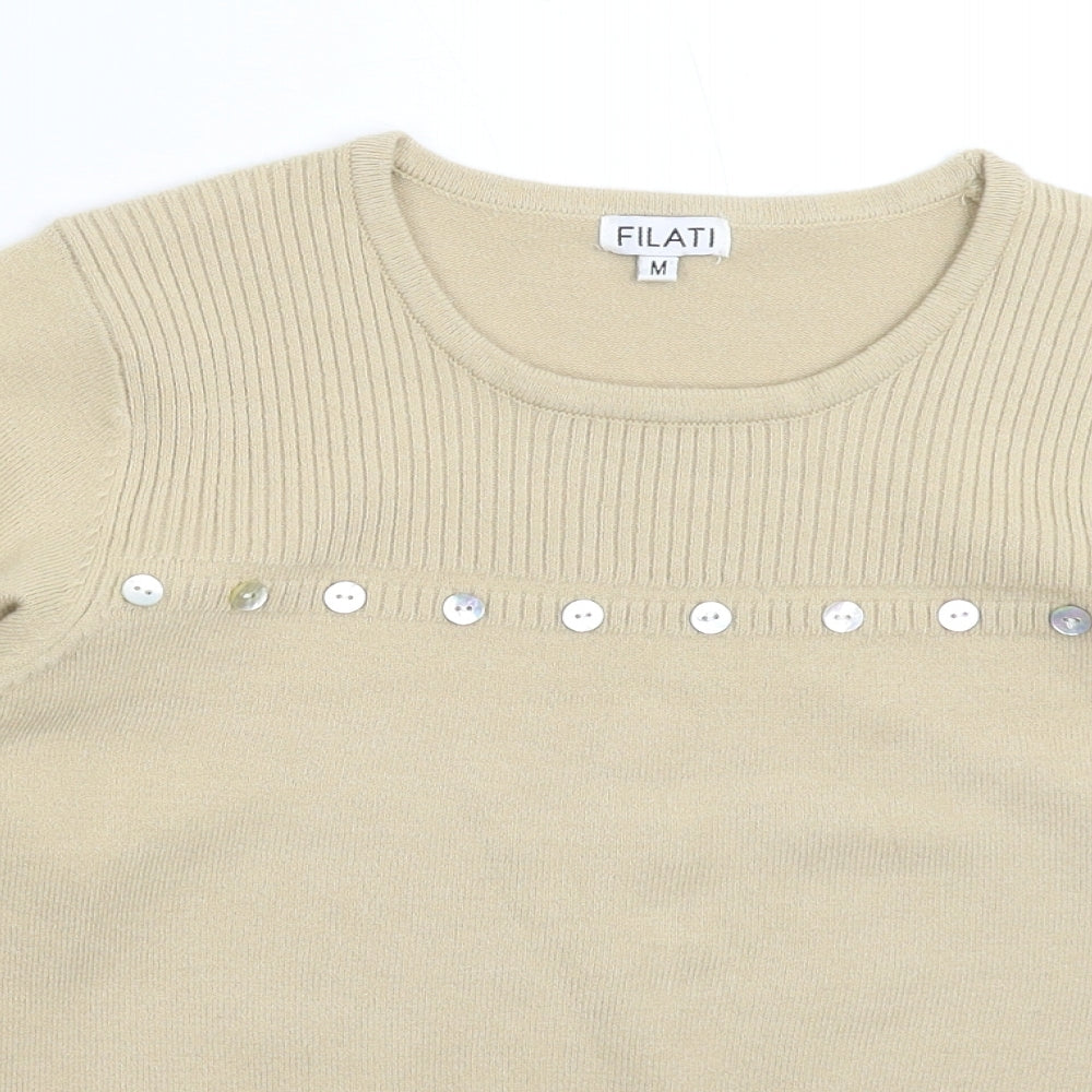 Filati Womens Beige  Knit Pullover Jumper Size M
