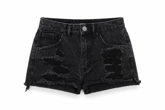 Pull&Bear Womens Black Colourblock  Bermuda Shorts Size 4 - distressed