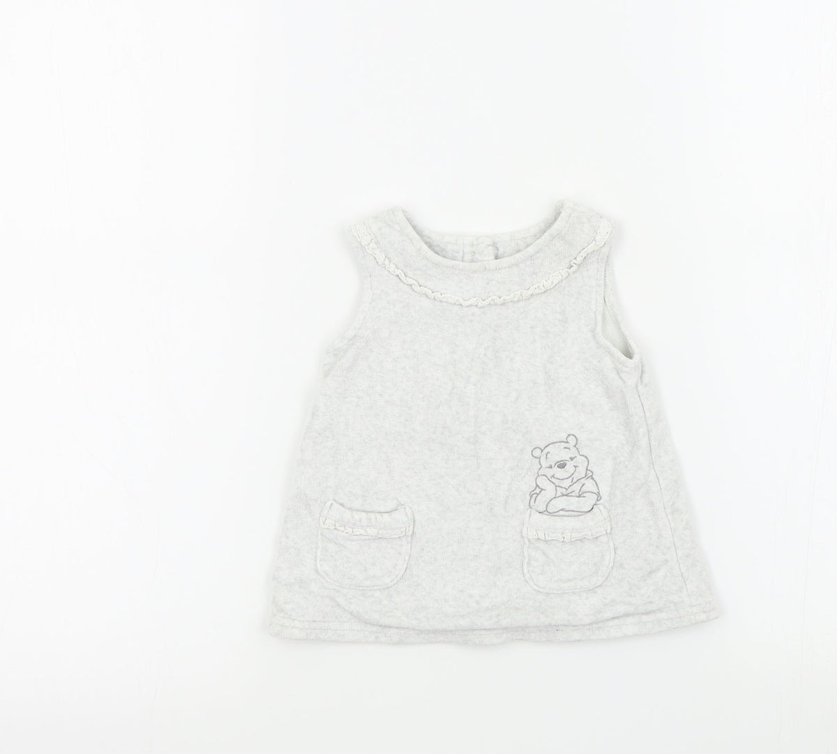 Front view of George girls’ white pinafore/dungaree dress, size 0-3, months - disney baby winnie the pooh