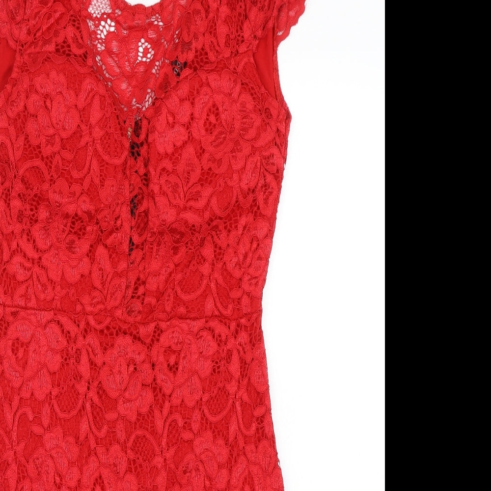 Cameo Rose Womens Red Floral Lace Bodycon  Size L