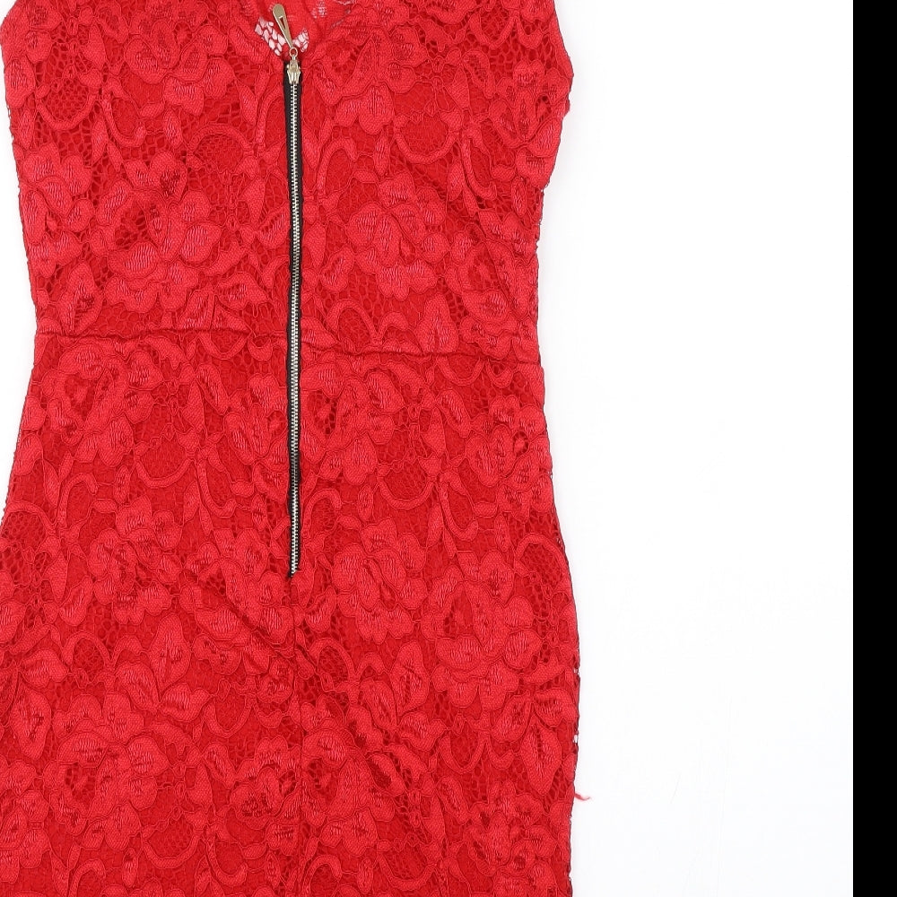 Cameo Rose Womens Red Floral Lace Bodycon  Size L