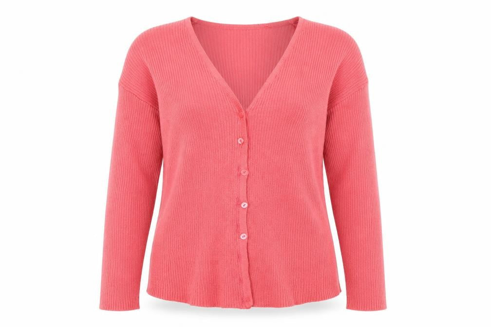 Front view of AMARANTO women’s pink striped cardigan jumper, size S