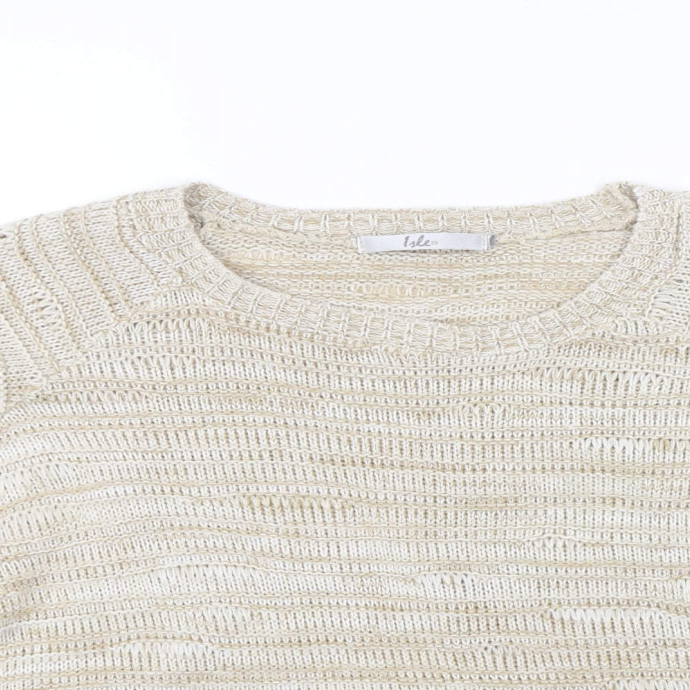 Isle Womens Beige Striped Knit Pullover Jumper Size 16