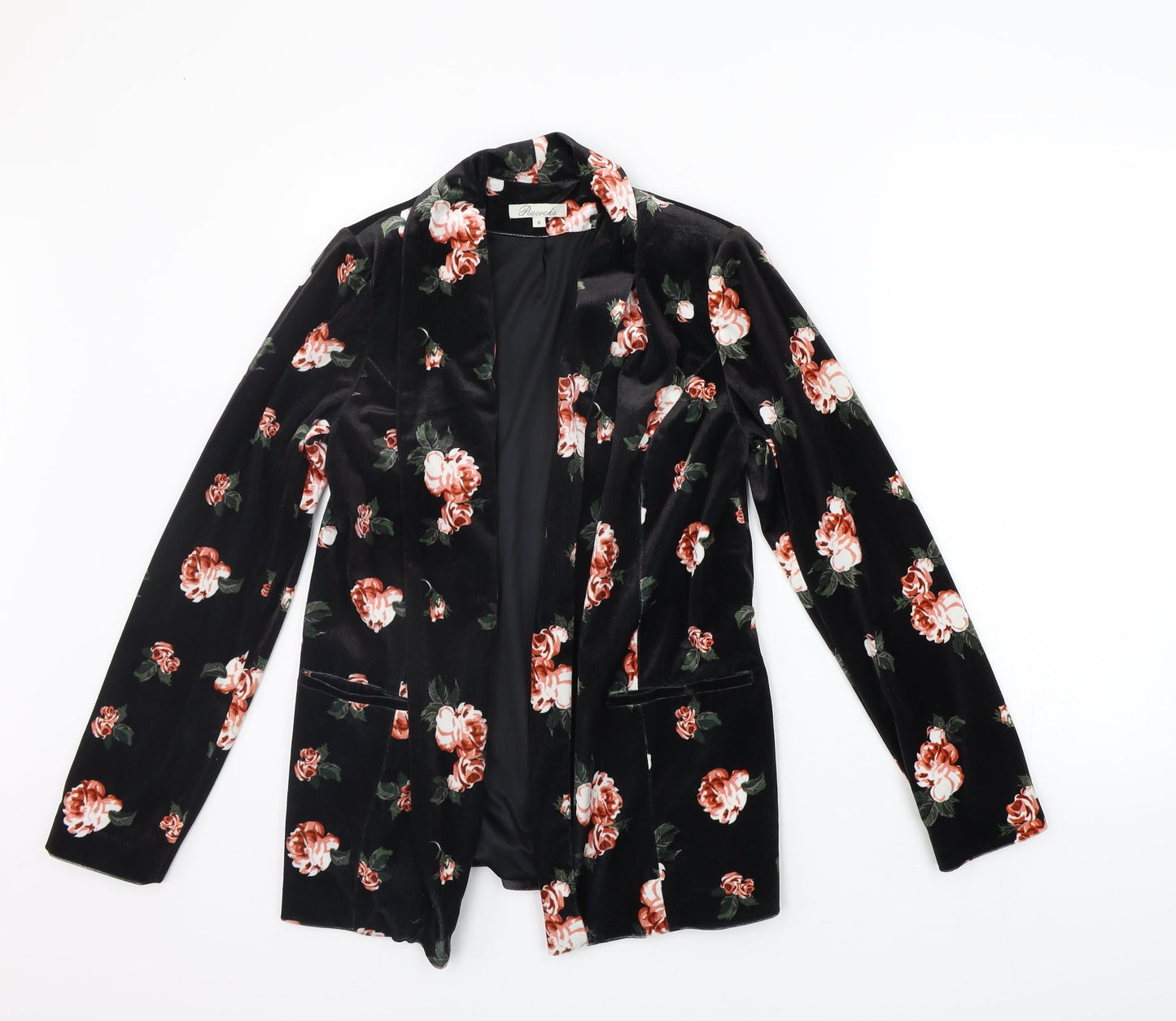 Peacocks Womens Black Floral  Cardigan Jumper Size 8