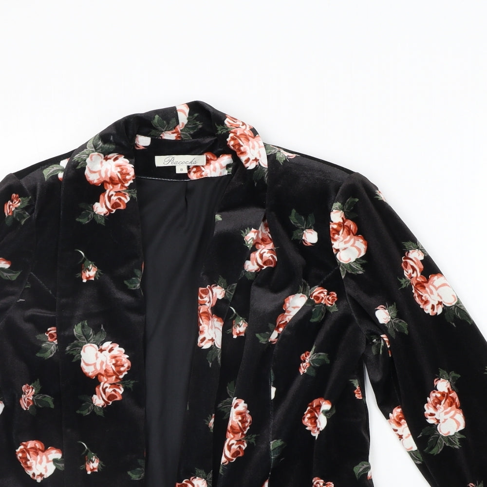 Peacocks Womens Black Floral  Cardigan Jumper Size 8