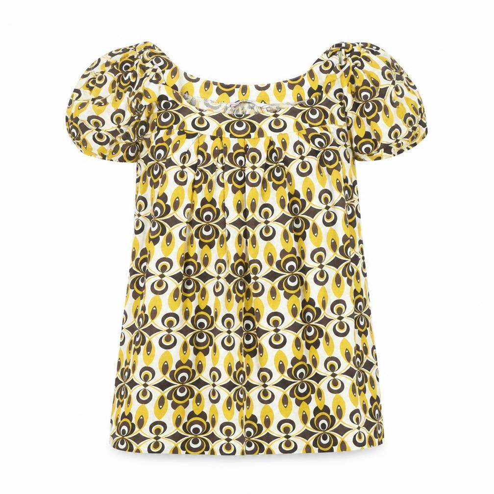 Front view of Papaya women’s yellow geometric basic t-shirt, size UK 8