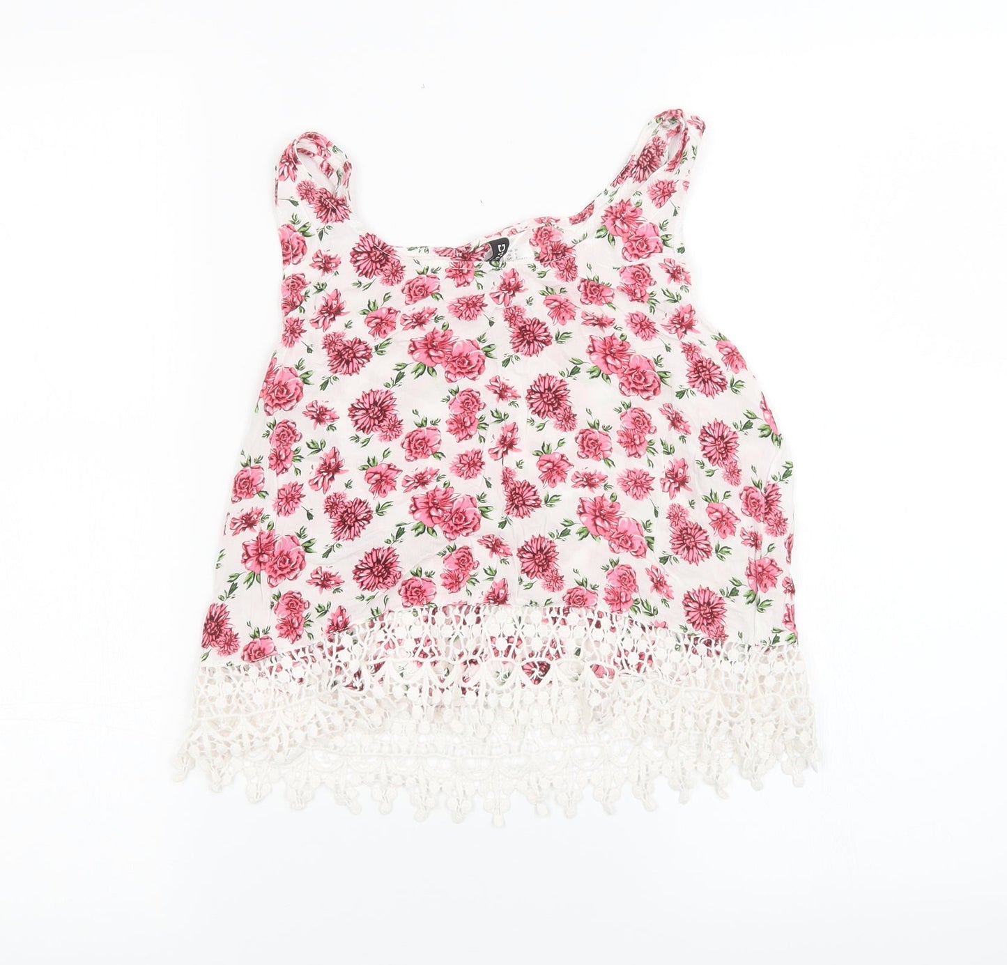 H&M Womens White Floral  Basic Tank Size 6
