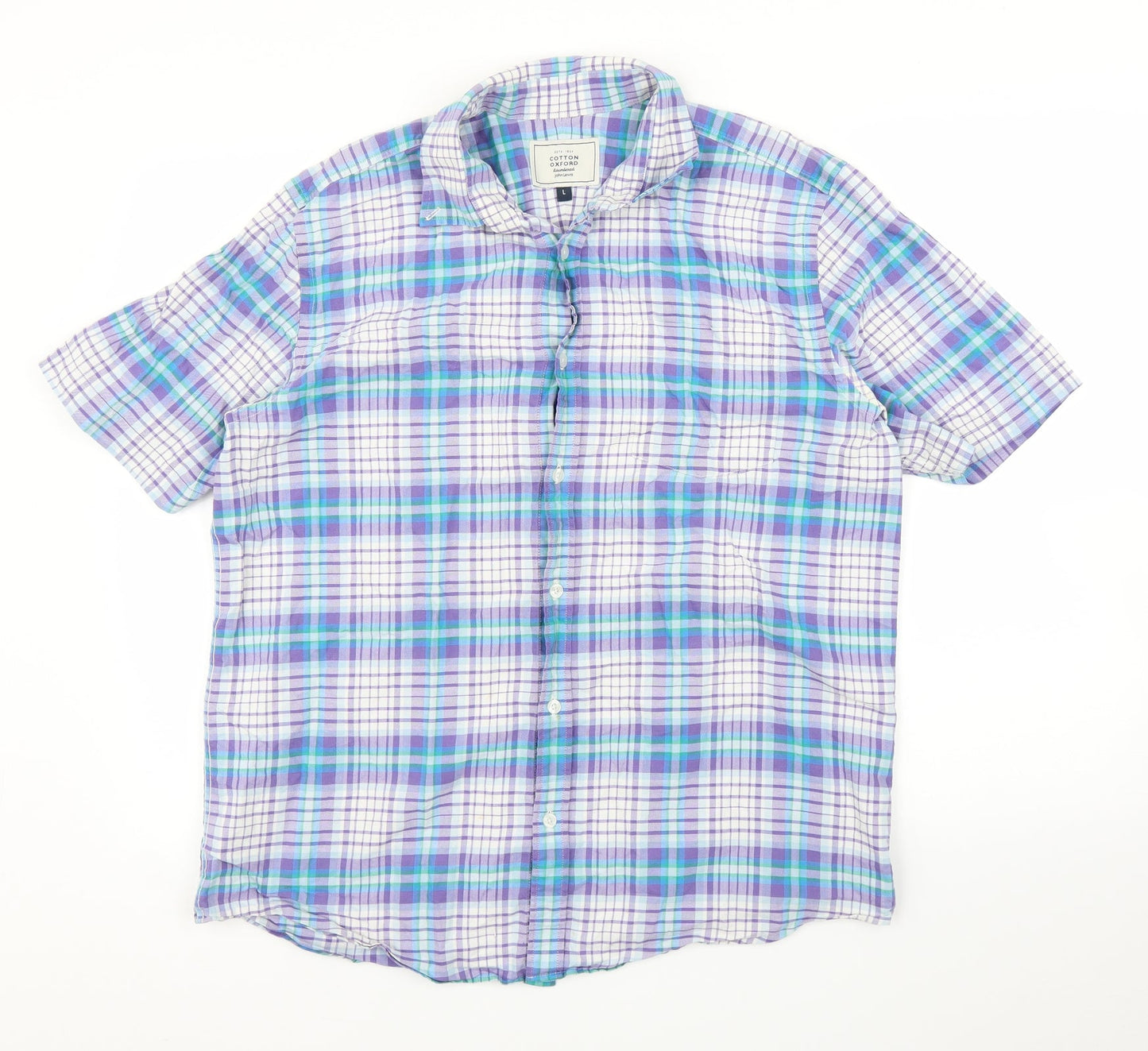 John Lewis Mens Purple Plaid   Button-Up Size L