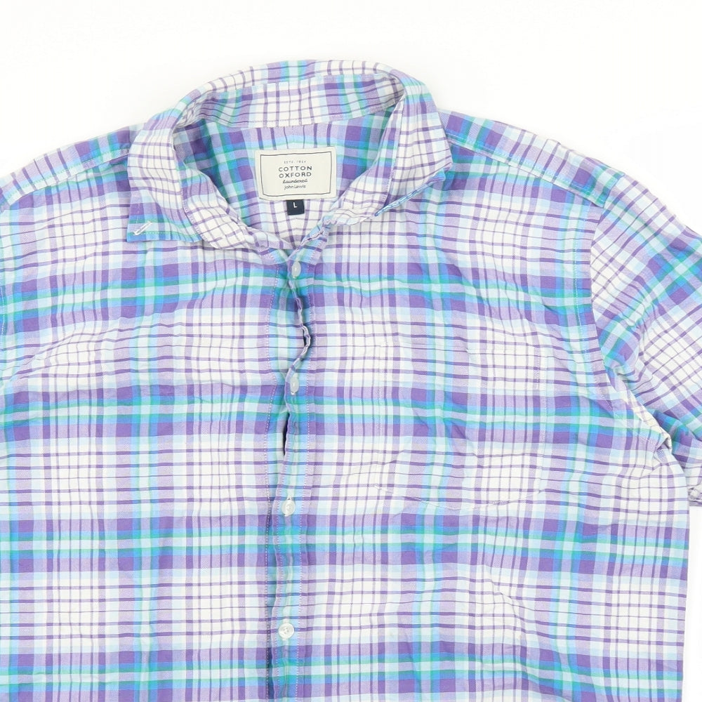 John Lewis Mens Purple Plaid   Button-Up Size L
