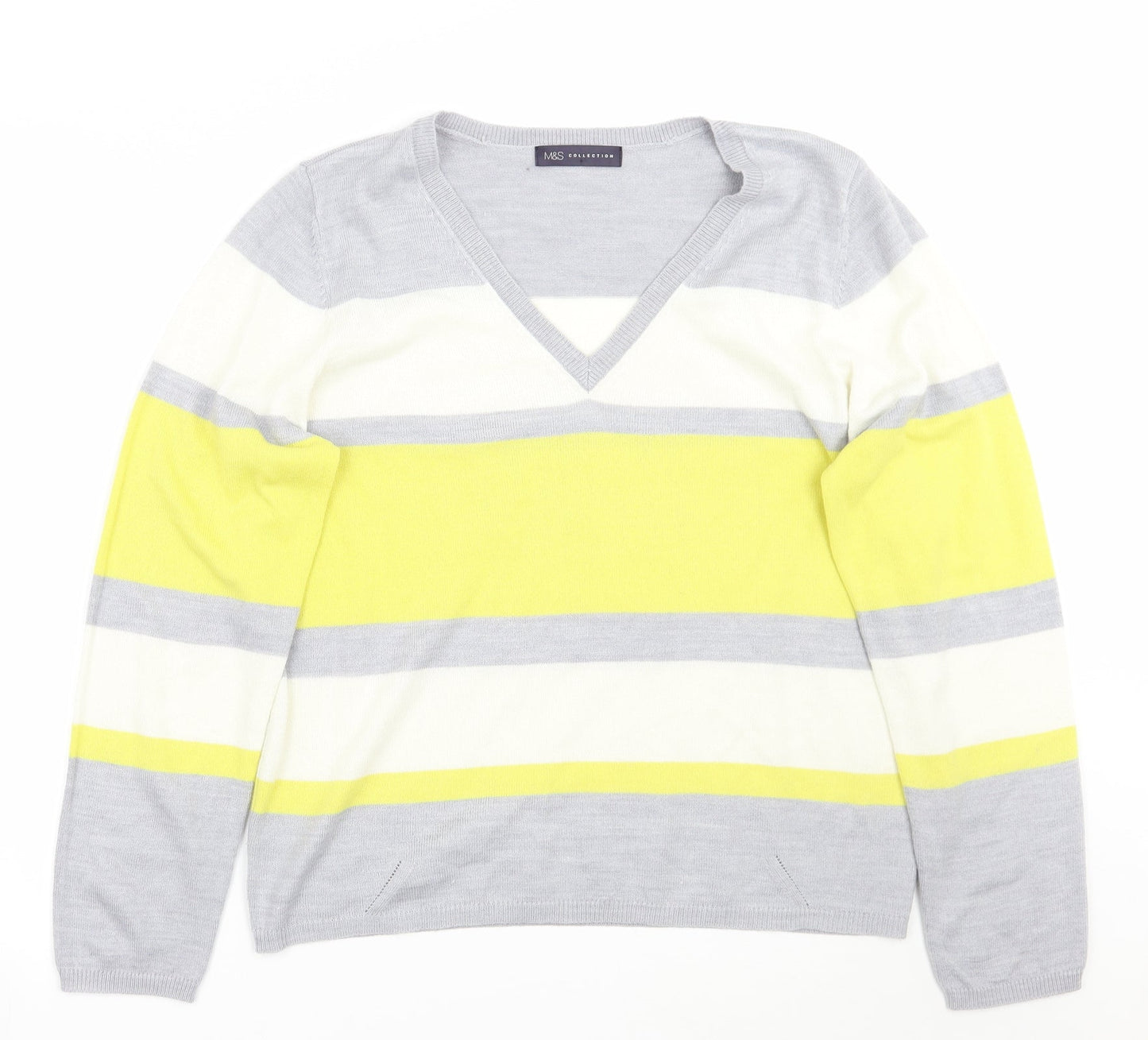 Marks and Spencer Womens Grey Striped  Pullover Jumper Size 14