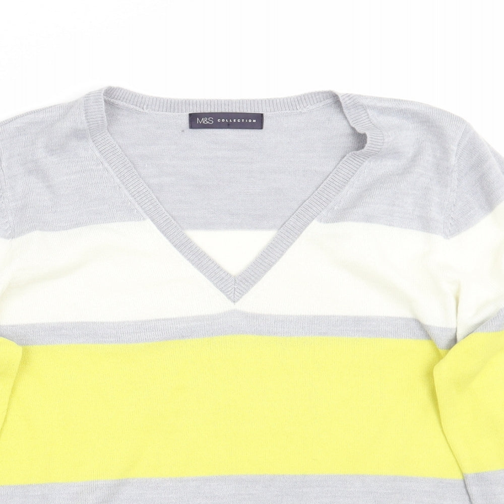 Marks and Spencer Womens Grey Striped  Pullover Jumper Size 14